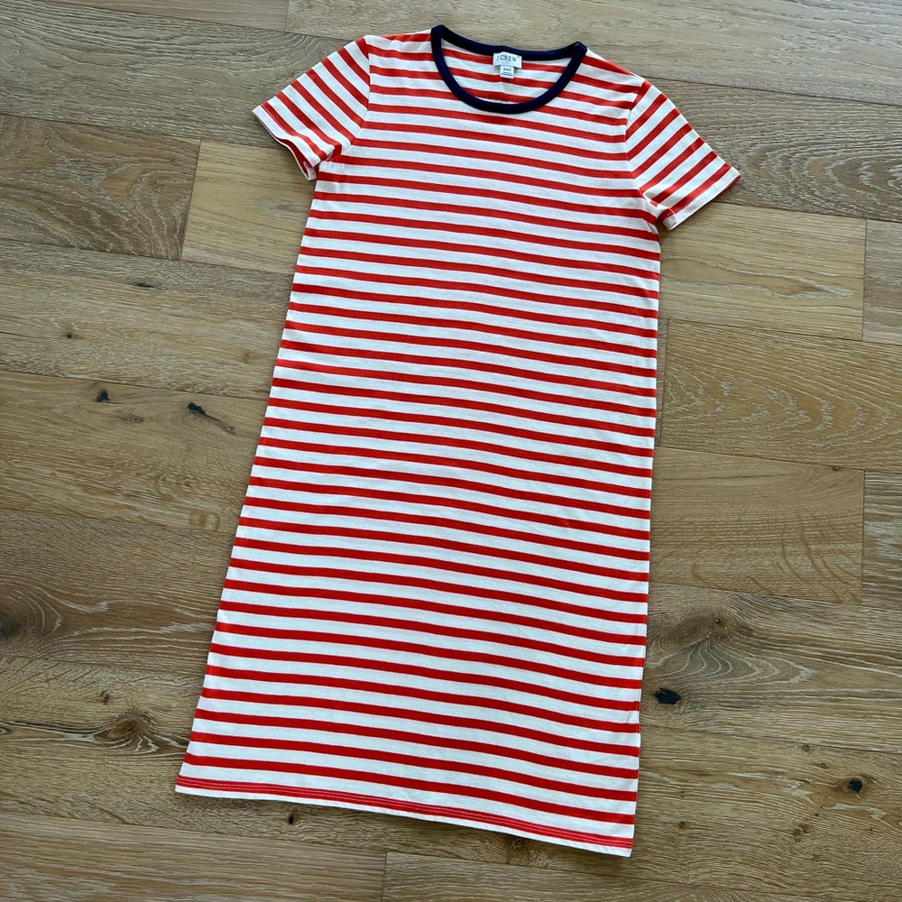 J. Crew Navy, Red, and White Striped Jersey T-shirt Dress